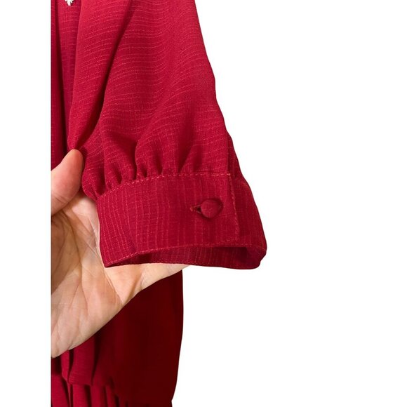 Retro Floral Lace Midi Dress 10 Red Workwear 70s Classic Chic Hippie Boho Pleats - Picture 4 of 12